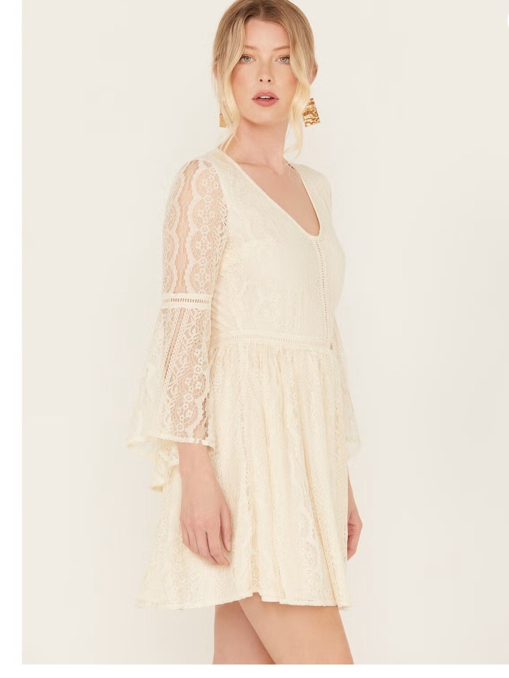 SHYANNE Lace Western Dress Cream Size XS Boho Romantic Mini Dress - Picture 6 of 13